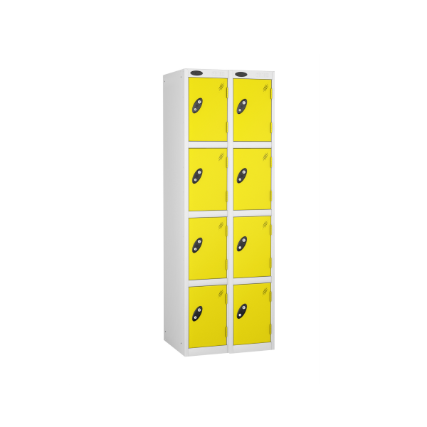 Nest of 2 Metal Storage Lockers | 4 Doors | 1780 x 305 x 305mm | White Carcass | Lemon Door | Cam Lock | Probe