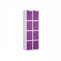 Nest of 2 Metal Storage Lockers | 4 Doors | 1780 x 305 x 305mm | White Carcass | Lilac Door | Cam Lock | Probe