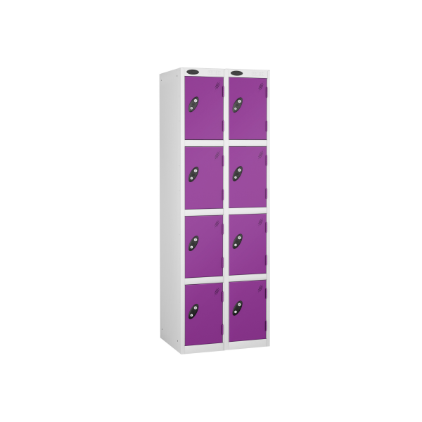 Nest of 2 Metal Storage Lockers | 4 Doors | 1780 x 305 x 305mm | White Carcass | Lilac Door | Cam Lock | Probe