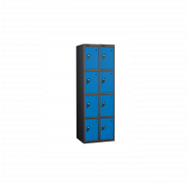 Nest of 2 Metal Storage Lockers | 4 Doors | 1780 x 305 x 305mm | Black Carcass | Blue Door | Cam Lock | Probe