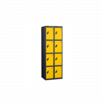 Nest of 2 Metal Storage Lockers | 4 Doors | 1780 x 305 x 305mm | Black Carcass | Yellow Door | Cam Lock | Probe