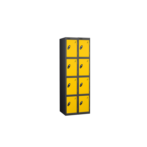 Nest of 2 Metal Storage Lockers | 4 Doors | 1780 x 305 x 305mm | Black Carcass | Yellow Door | Cam Lock | Probe