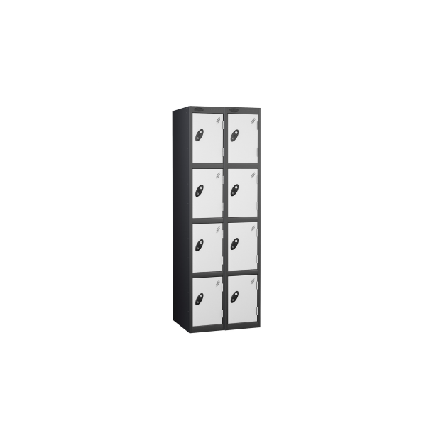 Nest of 2 Metal Storage Lockers | 4 Doors | 1780 x 305 x 305mm | Black Carcass | White Door | Cam Lock | Probe