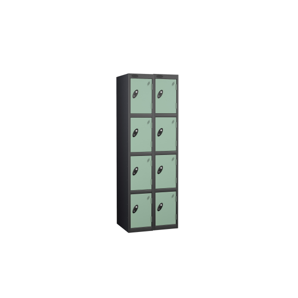 Nest of 2 Metal Storage Lockers | 4 Doors | 1780 x 305 x 305mm | Black Carcass | Jade Door | Cam Lock | Probe