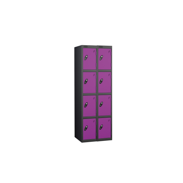 Nest of 2 Metal Storage Lockers | 4 Doors | 1780 x 305 x 305mm | Black Carcass | Lilac Door | Cam Lock | Probe