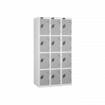 Nest of 3 Metal Storage Lockers | 4 Doors | 1780 x 305 x 305mm | White Carcass | Silver Door | Cam Lock | Probe