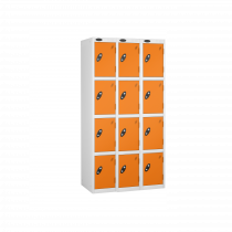 Nest of 3 Metal Storage Lockers | 4 Doors | 1780 x 305 x 305mm | White Carcass | Orange Door | Cam Lock | Probe