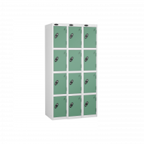 Nest of 3 Metal Storage Lockers | 4 Doors | 1780 x 305 x 305mm | White Carcass | Jade Door | Cam Lock | Probe