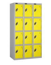 Nest of 3 Metal Storage Lockers | 4 Doors | 1780 x 305 x 305mm | Silver Carcass | Lemon Door | Cam Lock | Probe