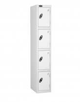Single Metal Storage Locker | 4 Doors | 1780 x 305 x 380mm | White Carcass | White Door | Cam Lock | Probe