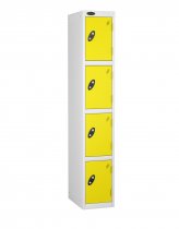 Single Metal Storage Locker | 4 Doors | 1780 x 305 x 380mm | White Carcass | Lemon Door | Cam Lock | Probe