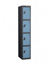 Single Metal Storage Locker | 4 Doors | 1780 x 305 x 380mm | Black Carcass | Ocean Door | Cam Lock | Probe