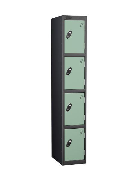 Single Metal Storage Locker | 4 Doors | 1780 x 305 x 380mm | Black Carcass | Jade Door | Cam Lock | Probe