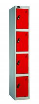 Single Metal Storage Locker | 4 Doors | 1780 x 305 x 380mm | Silver Carcass | Red Door | Cam Lock | Probe