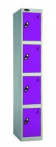 Single Metal Storage Locker | 4 Doors | 1780 x 305 x 380mm | Silver Carcass | Lilac Door | Cam Lock | Probe