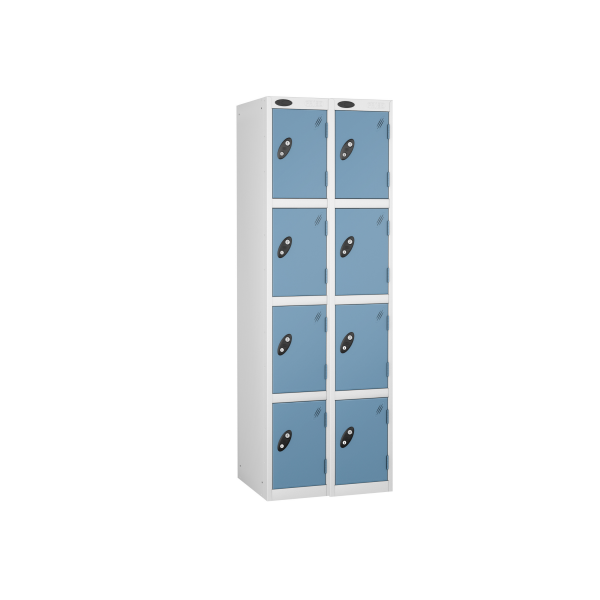 Nest of 2 Metal Storage Lockers | 4 Doors | 1780 x 305 x 380mm | White Carcass | Ocean Door | Cam Lock | Probe