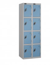 Nest of 2 Metal Storage Lockers | 4 Doors | 1780 x 305 x 380mm | Silver Carcass | Ocean Door | Cam Lock | Probe