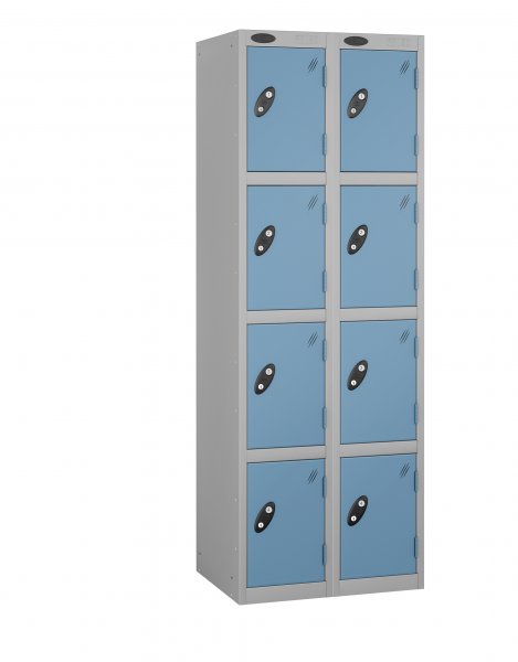 Nest of 2 Metal Storage Lockers | 4 Doors | 1780 x 305 x 380mm | Silver Carcass | Ocean Door | Cam Lock | Probe