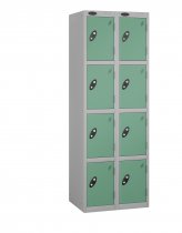 Nest of 2 Metal Storage Lockers | 4 Doors | 1780 x 305 x 380mm | Silver Carcass | Jade Door | Cam Lock | Probe