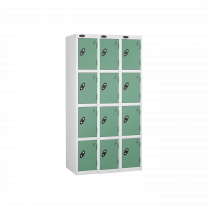 Nest of 3 Metal Storage Lockers | 4 Doors | 1780 x 305 x 380mm | White Carcass | Jade Door | Cam Lock | Probe
