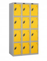 Nest of 3 Metal Storage Lockers | 4 Doors | 1780 x 305 x 380mm | Silver Carcass | Yellow Door | Cam Lock | Probe