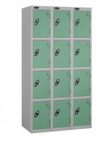 Nest of 3 Metal Storage Lockers | 4 Doors | 1780 x 305 x 380mm | Silver Carcass | Jade Door | Cam Lock | Probe