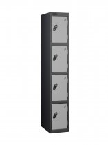 Single Metal Storage Locker | 4 Doors | 1780 x 305 x 460mm | Black Carcass | Silver Door | Cam Lock | Probe