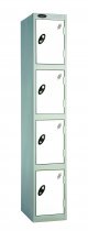 Single Metal Storage Locker | 4 Doors | 1780 x 305 x 460mm | Silver Carcass | White Door | Cam Lock | Probe