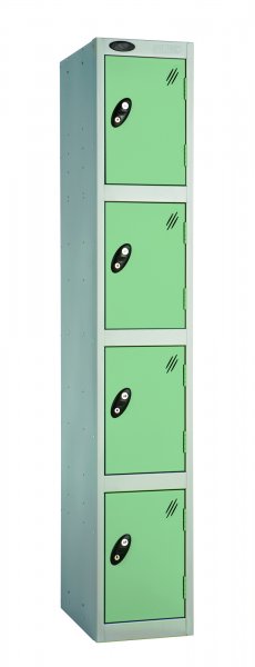 Single Metal Storage Locker | 4 Doors | 1780 x 305 x 460mm | Silver Carcass | Jade Door | Cam Lock | Probe