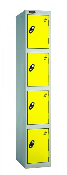 Single Metal Storage Locker | 4 Doors | 1780 x 305 x 460mm | Silver Carcass | Lemon Door | Cam Lock | Probe