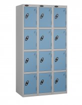 Nest of 3 Metal Storage Lockers | 4 Doors | 1780 x 305 x 460mm | Silver Carcass | Ocean Door | Cam Lock | Probe