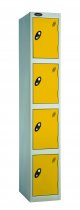 Single Metal Storage Locker | 4 Doors | 1780 x 380 x 380mm | Silver Carcass | Yellow Door | Cam Lock | Probe