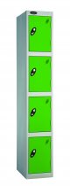 Single Metal Storage Locker | 4 Doors | 1780 x 380 x 380mm | Silver Carcass | Green Door | Cam Lock | Probe