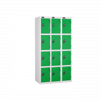 Nest of 3 Metal Storage Lockers | 4 Doors | 1780 x 380 x 380mm | White Carcass | Green Door | Cam Lock | Probe