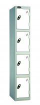 Single Metal Storage Locker | 4 Doors | 1780 x 380 x 460mm | Silver Carcass | White Door | Cam Lock | Probe