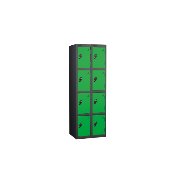 Nest of 2 Metal Storage Lockers | 4 Doors | 1780 x 380 x 460mm | Black Carcass | Green Door | Cam Lock | Probe