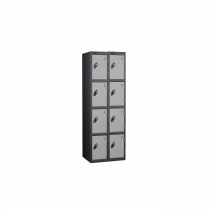 Nest of 2 Metal Storage Lockers | 4 Doors | 1780 x 380 x 460mm | Black Carcass | Silver Door | Cam Lock | Probe