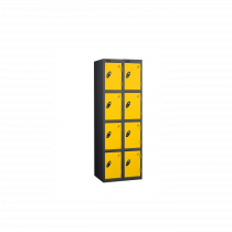 Nest of 2 Metal Storage Lockers | 4 Doors | 1780 x 460 x 460mm | Black Carcass | Yellow Door | Hasp & Staple Lock | Probe