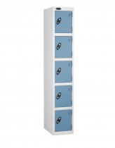 Single Metal Storage Locker | 5 Doors | 1780 x 305 x 305mm | White Carcass | Ocean Door | Cam Lock | Probe