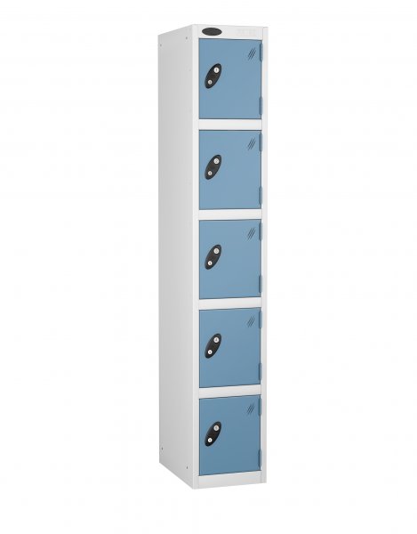 Single Metal Storage Locker | 5 Doors | 1780 x 305 x 305mm | White Carcass | Ocean Door | Cam Lock | Probe