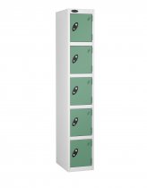 Single Metal Storage Locker | 5 Doors | 1780 x 305 x 305mm | White Carcass | Jade Door | Cam Lock | Probe