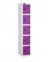 Single Metal Storage Locker | 5 Doors | 1780 x 305 x 305mm | White Carcass | Lilac Door | Cam Lock | Probe