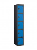 Single Metal Storage Locker | 5 Doors | 1780 x 305 x 305mm | Black Carcass | Blue Door | Cam Lock | Probe