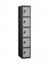 Single Metal Storage Locker | 5 Doors | 1780 x 305 x 305mm | Black Carcass | Silver Door | Cam Lock | Probe