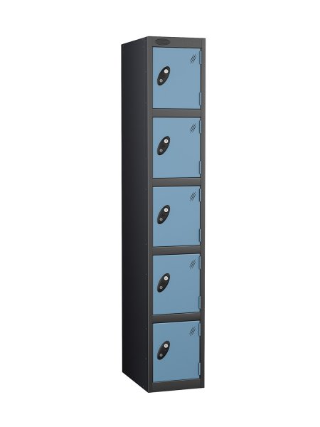 Single Metal Storage Locker | 5 Doors | 1780 x 305 x 305mm | Black Carcass | Ocean Door | Cam Lock | Probe