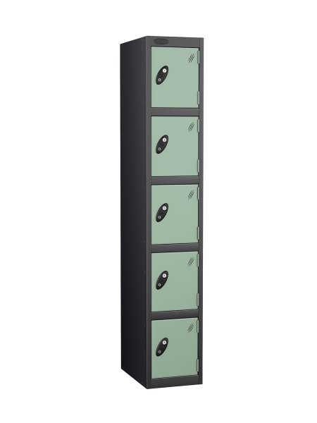 Single Metal Storage Locker | 5 Doors | 1780 x 305 x 305mm | Black Carcass | Jade Door | Cam Lock | Probe