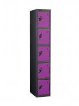 Single Metal Storage Locker | 5 Doors | 1780 x 305 x 305mm | Black Carcass | Lilac Door | Cam Lock | Probe