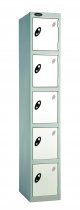 Single Metal Storage Locker | 5 Doors | 1780 x 305 x 305mm | Silver Carcass | White Door | Cam Lock | Probe