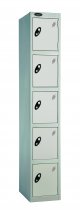 Single Metal Storage Locker | 5 Doors | 1780 x 305 x 305mm | Silver Carcass | Silver Door | Cam Lock | Probe