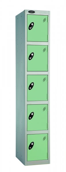 Single Metal Storage Locker | 5 Doors | 1780 x 305 x 305mm | Silver Carcass | Jade Door | Cam Lock | Probe